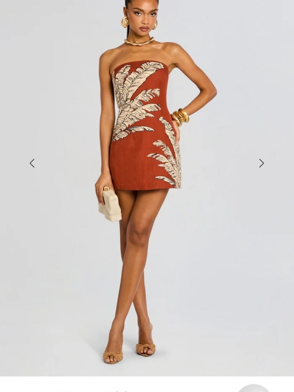 HEMANT & NANDITA Rust Red Strapless Tropical-Leaf Dress